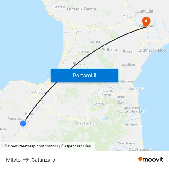Mileto to Catanzaro map