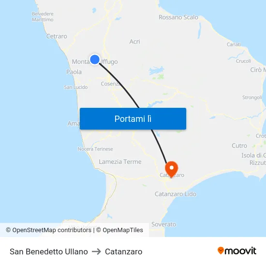 San Benedetto Ullano to Catanzaro map