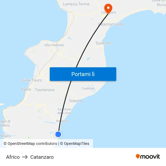 Africo to Catanzaro map