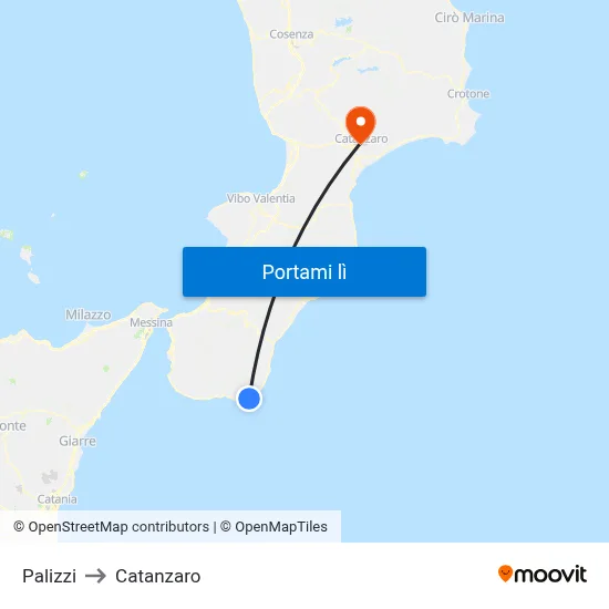 Palizzi to Catanzaro map