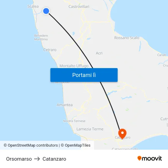 Orsomarso to Catanzaro map