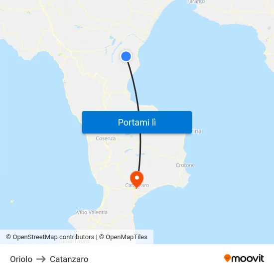 Oriolo to Catanzaro map
