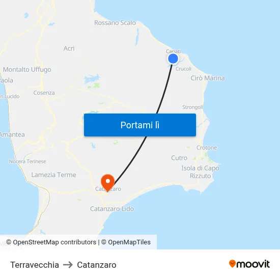 Terravecchia to Catanzaro map