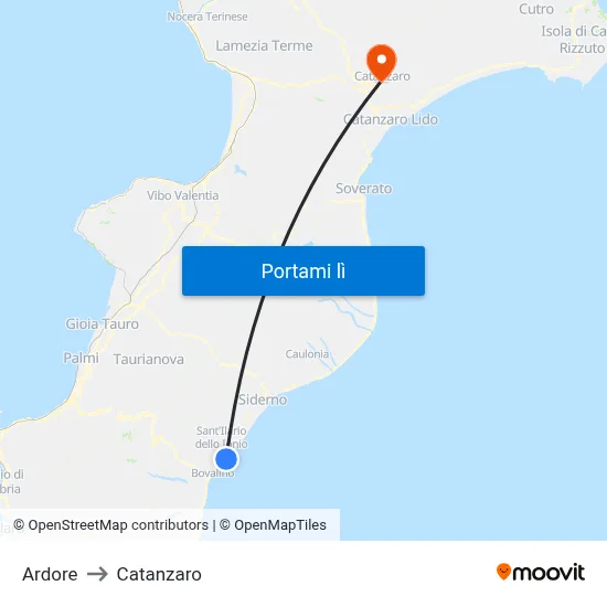 Ardore to Catanzaro map