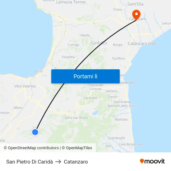 San Pietro Di Caridà to Catanzaro map