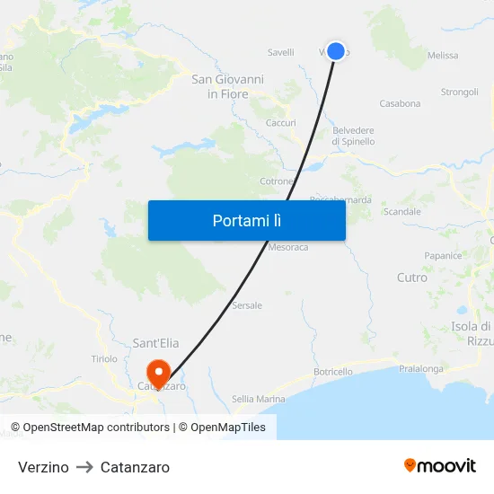 Verzino to Catanzaro map