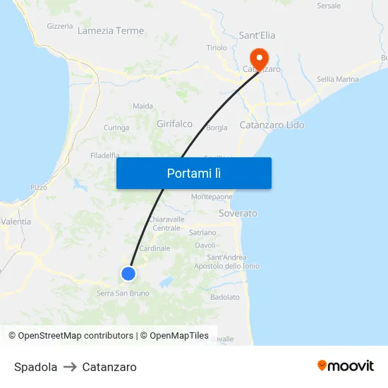 Spadola to Catanzaro map