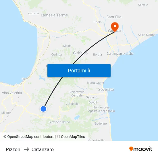 Pizzoni to Catanzaro map