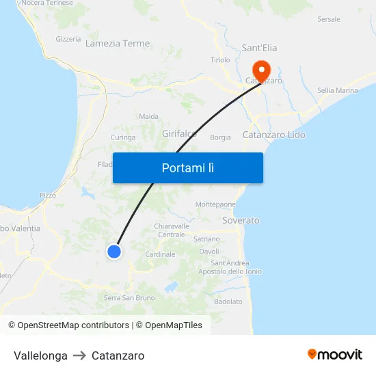 Vallelonga to Catanzaro map