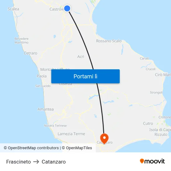 Frascineto to Catanzaro map
