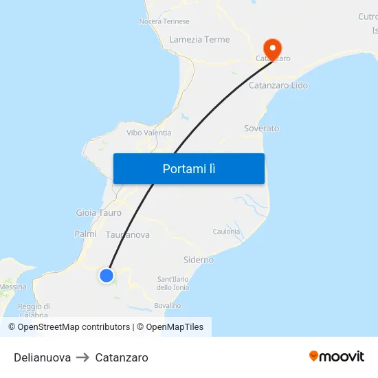 Delianuova to Catanzaro map