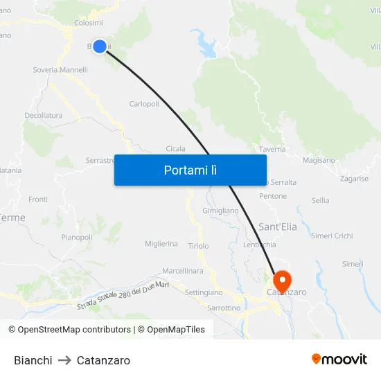 Bianchi to Catanzaro map