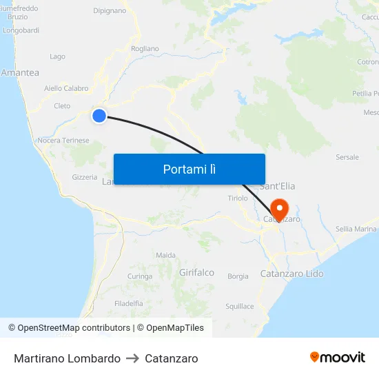 Martirano Lombardo to Catanzaro map