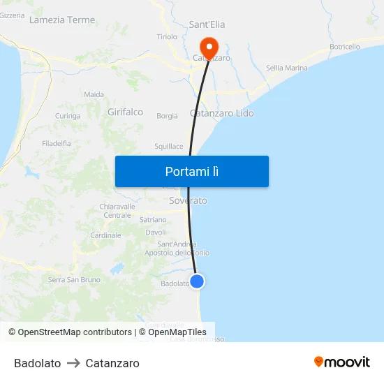 Badolato to Catanzaro map