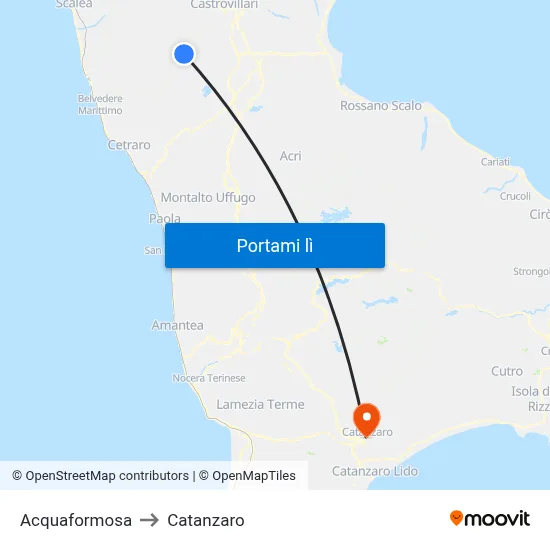 Acquaformosa to Catanzaro map