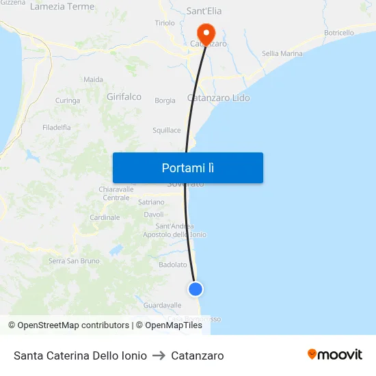 Santa Caterina Dello Ionio to Catanzaro map