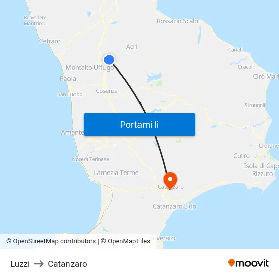 Luzzi to Catanzaro map