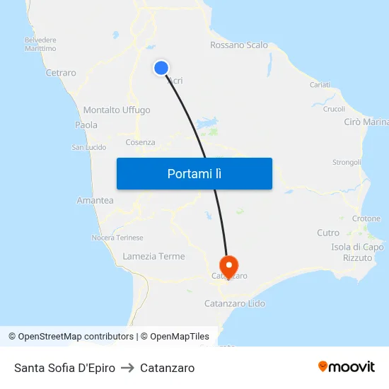 Santa Sofia D'Epiro to Catanzaro map