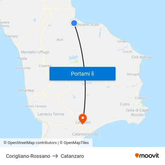 Corigliano-Rossano to Catanzaro map