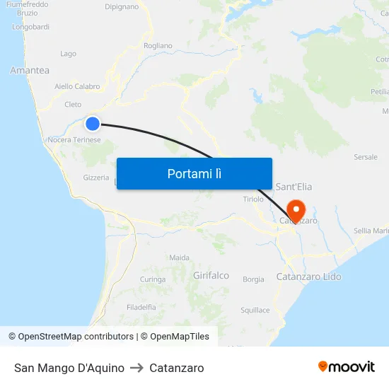 San Mango D'Aquino to Catanzaro map
