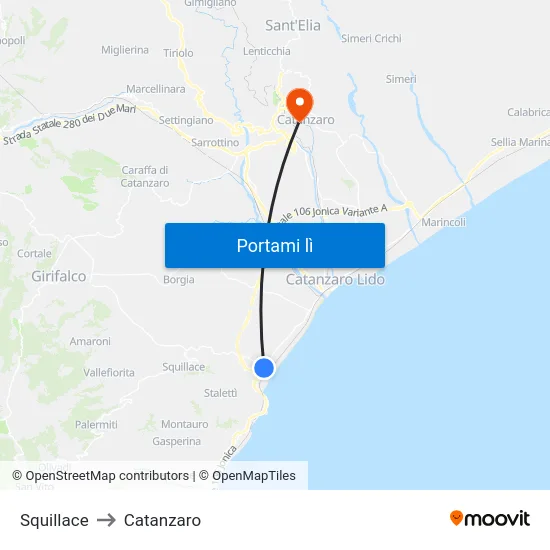 Squillace to Catanzaro map