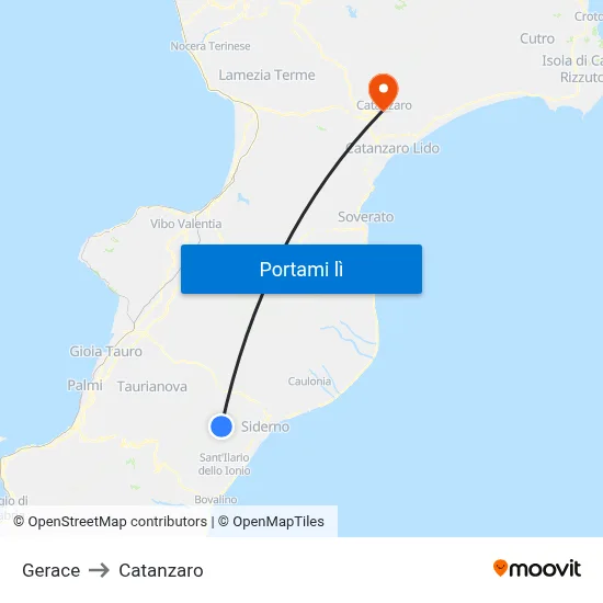 Gerace to Catanzaro map