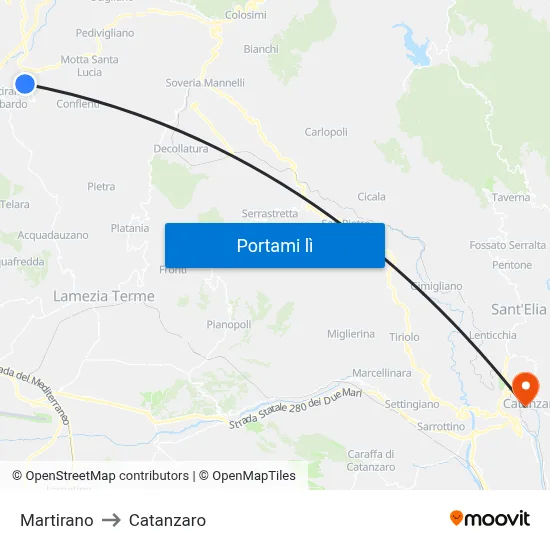 Martirano to Catanzaro map