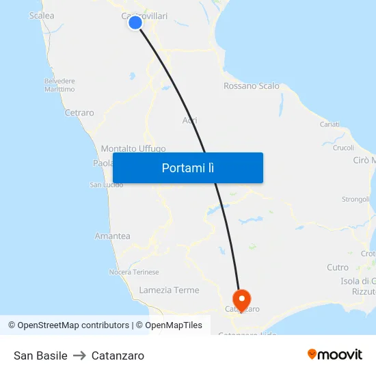 San Basile to Catanzaro map