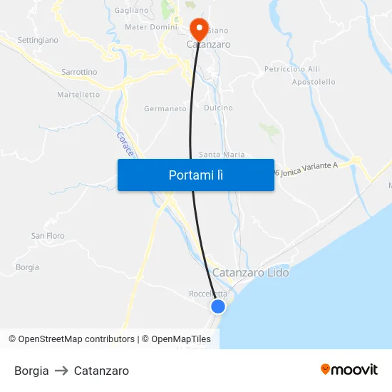 Borgia to Catanzaro map