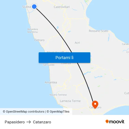 Papasidero to Catanzaro map