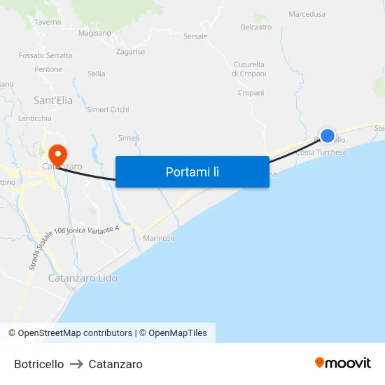Botricello to Catanzaro map