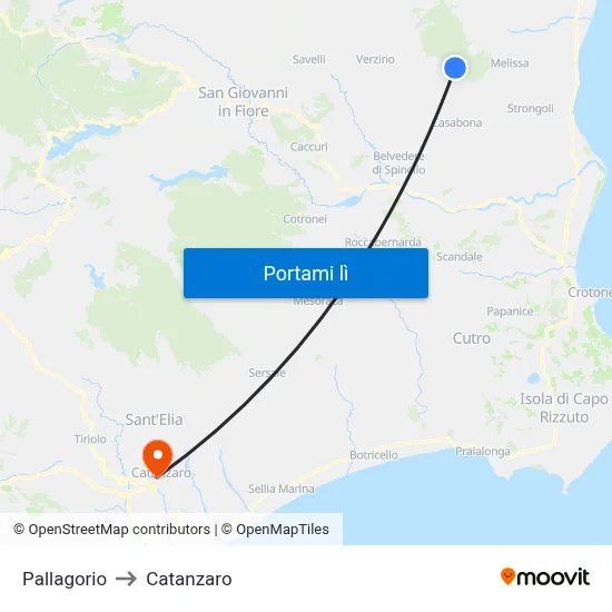 Pallagorio to Catanzaro map