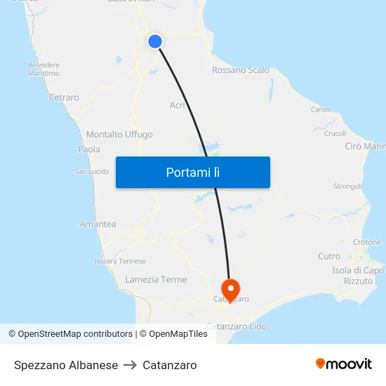 Spezzano Albanese to Catanzaro map