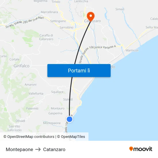Montepaone to Catanzaro map