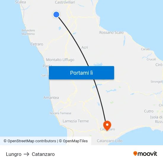 Lungro to Catanzaro map