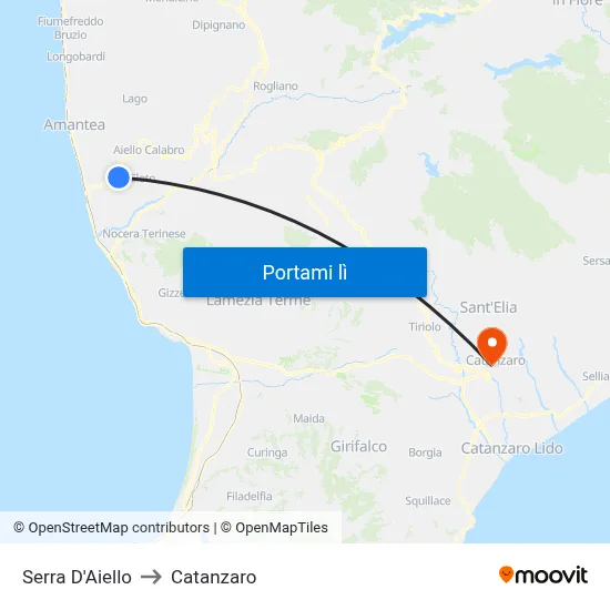 Serra D'Aiello to Catanzaro map