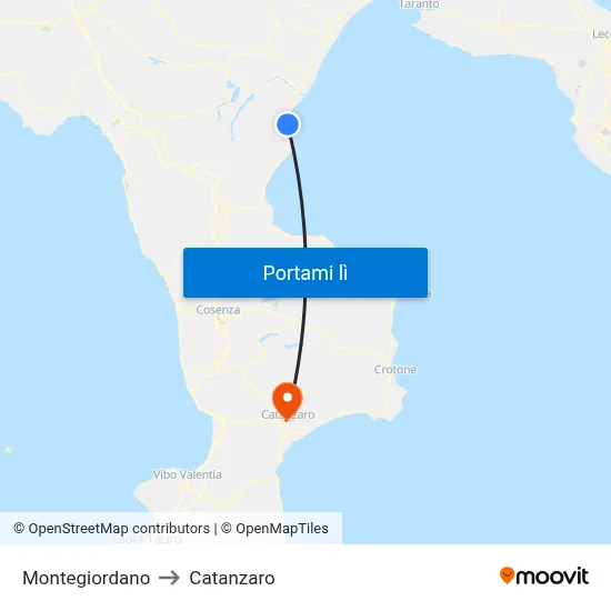 Montegiordano to Catanzaro map
