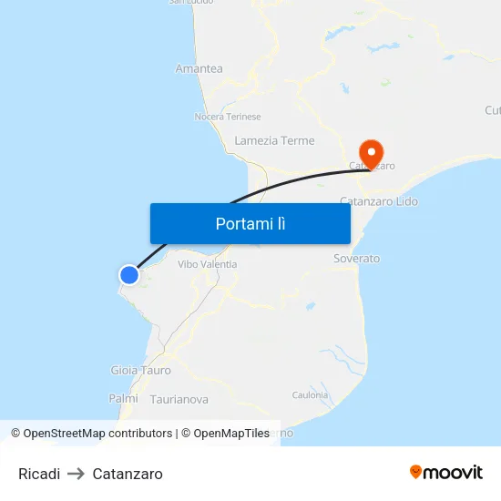 Ricadi to Catanzaro map
