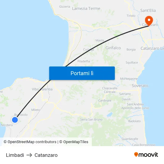 Limbadi to Catanzaro map
