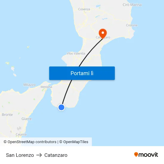 San Lorenzo to Catanzaro map