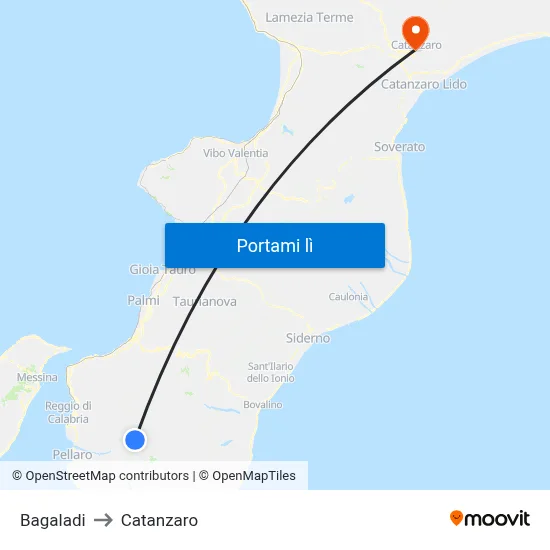 Bagaladi to Catanzaro map
