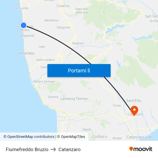 Fiumefreddo Bruzio to Catanzaro map