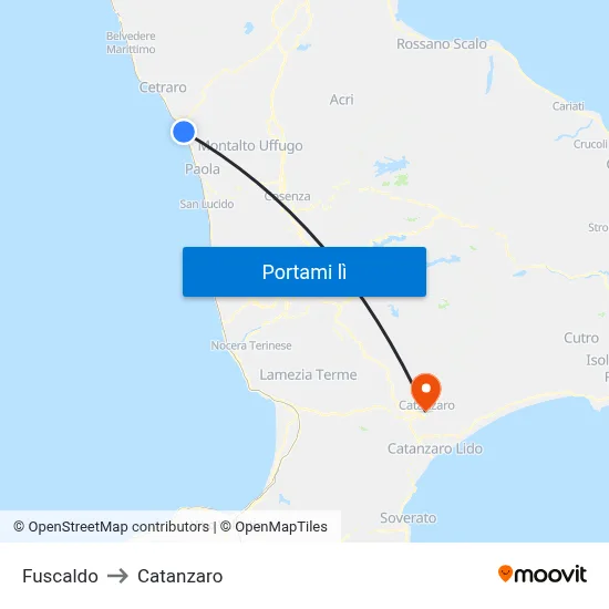 Fuscaldo to Catanzaro map