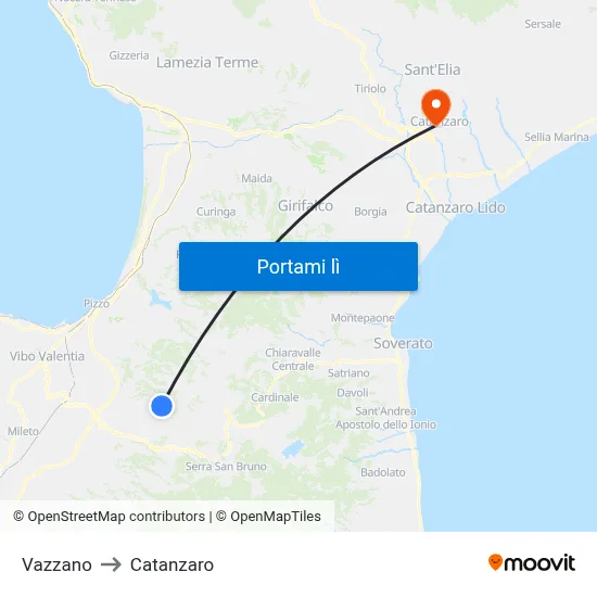 Vazzano to Catanzaro map