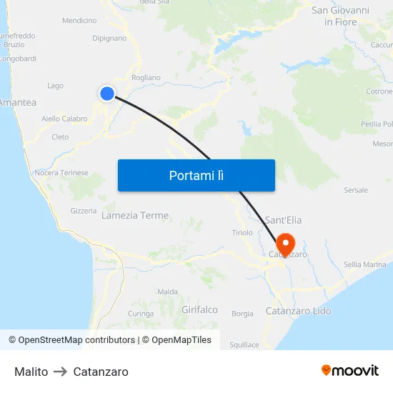 Malito to Catanzaro map