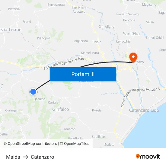 Maida to Catanzaro map