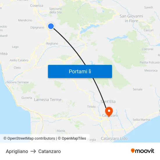 Aprigliano to Catanzaro map