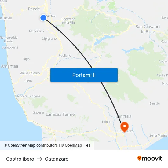 Castrolibero to Catanzaro map