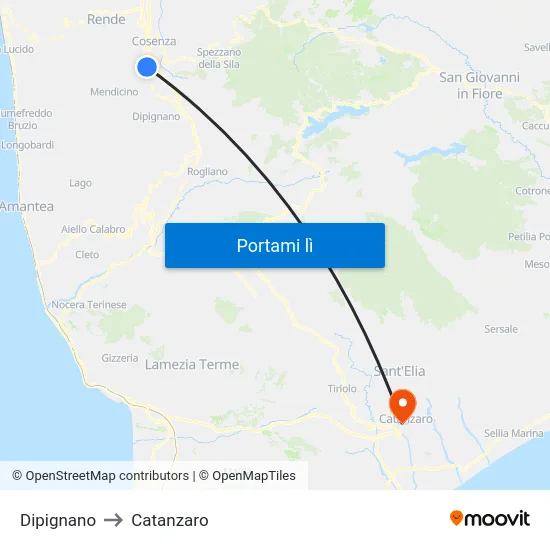 Dipignano to Catanzaro map