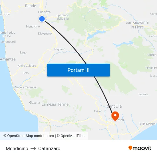 Mendicino to Catanzaro map